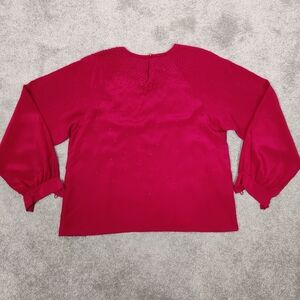 Paul Alexander Women's 100% Silk Eyelet Red Blouse Size 8 Old Money Quiet Luxury